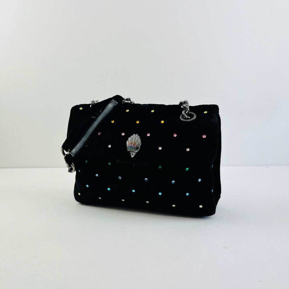 Kurt Geiger Kensington Handbag Medium  Black Velvet Rainbow Crystal Crossbody - Picture 4 of 14